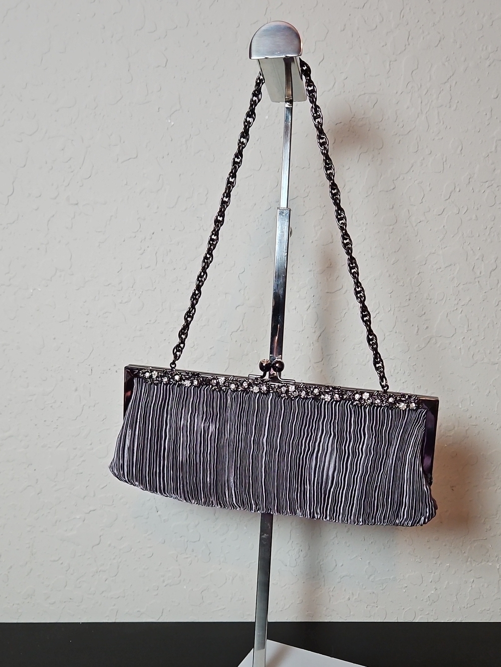 Kate Landry Evening Clutch, Pleated Fabric,Metallic Pewter - Picture 2 of 12